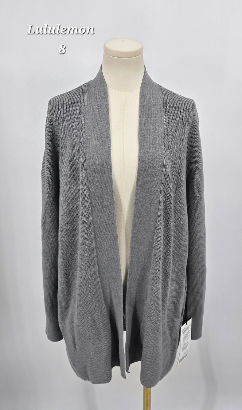 Lululemon Merino Wool-Blend‎ Ribbed Long Wrap Sweater Heathered Gull Grey 8 NWT